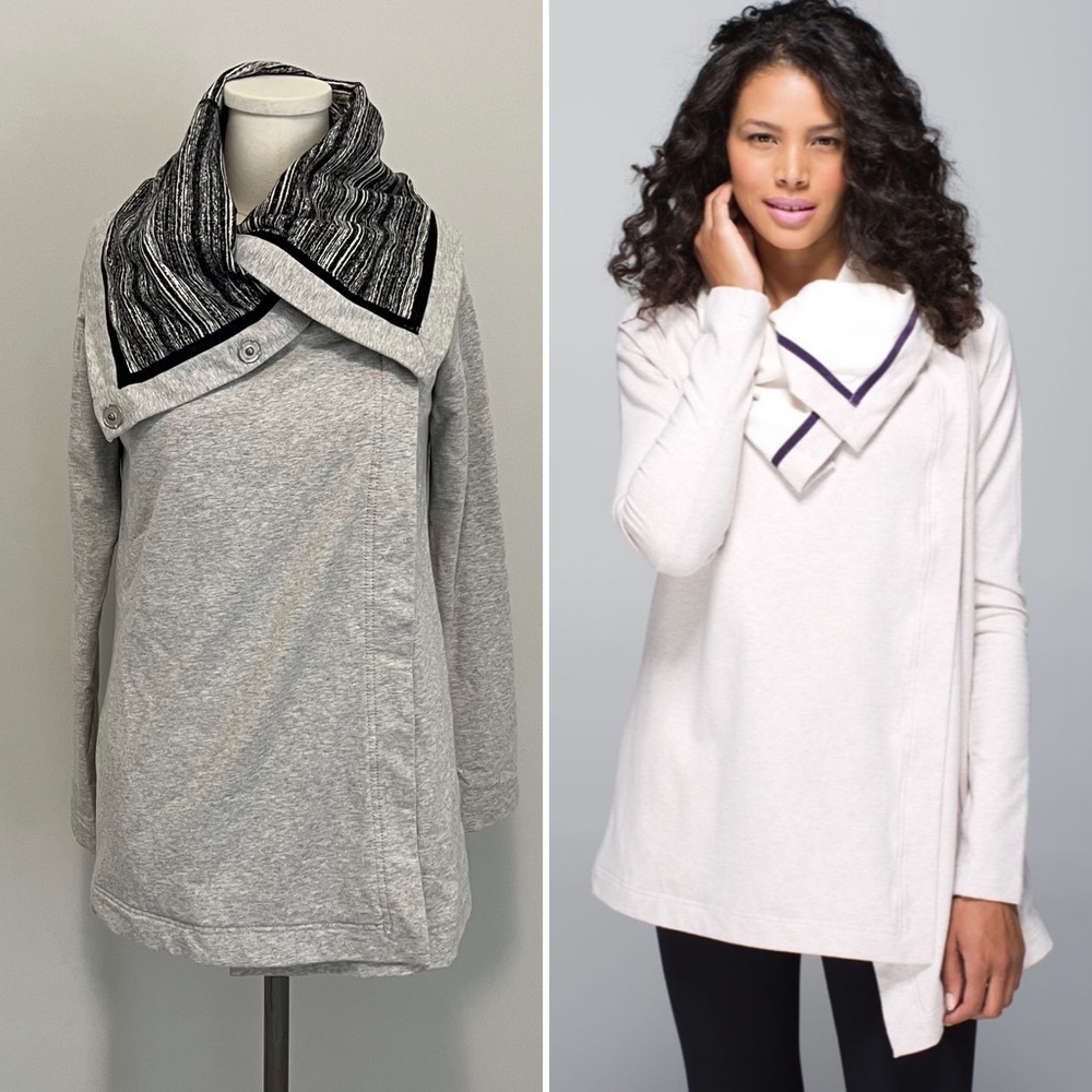 Lululemon Savasana Wrap Sweater Coal Strata Stripe Size 2 Gray